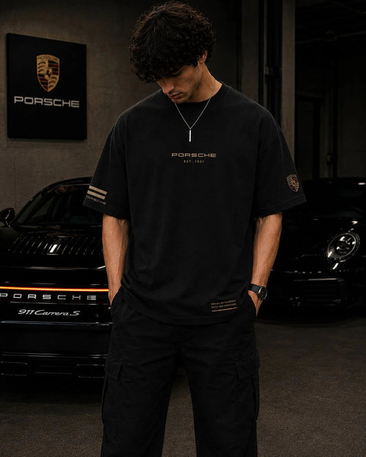 Porsche 911 Stuttgart Oversized Black T-Shirt | Premium Motorsport Streetwear